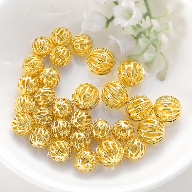 20 pcs Gold Plated Brass Beads Openwork Round Spacer Beads 8mm 10mm BS026