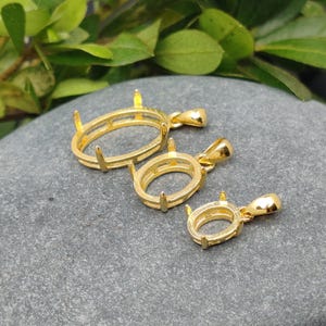Pendant Blank for 5x7mm/6x8mm/7x9mm/8x10mm/9x11mm/10x14mm Oval Cabochons Pendant Setting Yellow Gold Plated 925 Silver Pendant Base SP0022 image 5