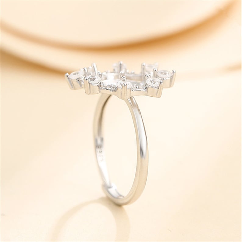 Ring Blank for 8mm-9mm Round Beads or Pearls White Gold Plated 925 Silver Zircon Ring Setting Adjustable Ring Base SR0096