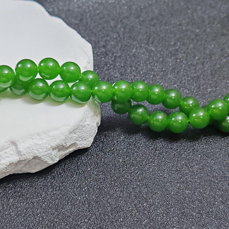 Grade A Natural Dark Green Jade Beads 6mm 8mm 10mm 12mm Smooth Polished Round 15 Inch Strand JA05 Wholesale Beads image 5