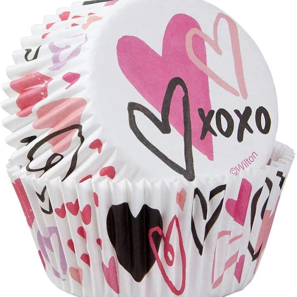 Wilton Standard 2" Baking Cups Valentine’s Day Love, XOXO Muffin Cupcake Liners