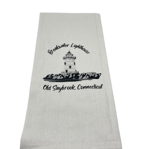 Old Saybrook CT Breakwater Lighthouse Kitchen Tea Towel