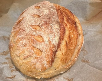 Sourdough round loaf, homemade sourdough bread, crusty round loaf bread, sourdough, made to order fresh bread, natural ingredients