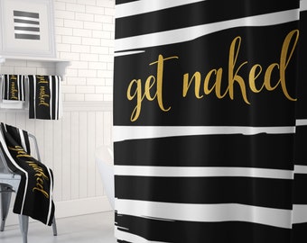 Shower Curtain Get Curtain Panel Shower Bathroom Black White Gold Print 71 X 74