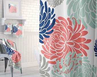 Coral shower curtain | Etsy Coral shower curtain | Etsy