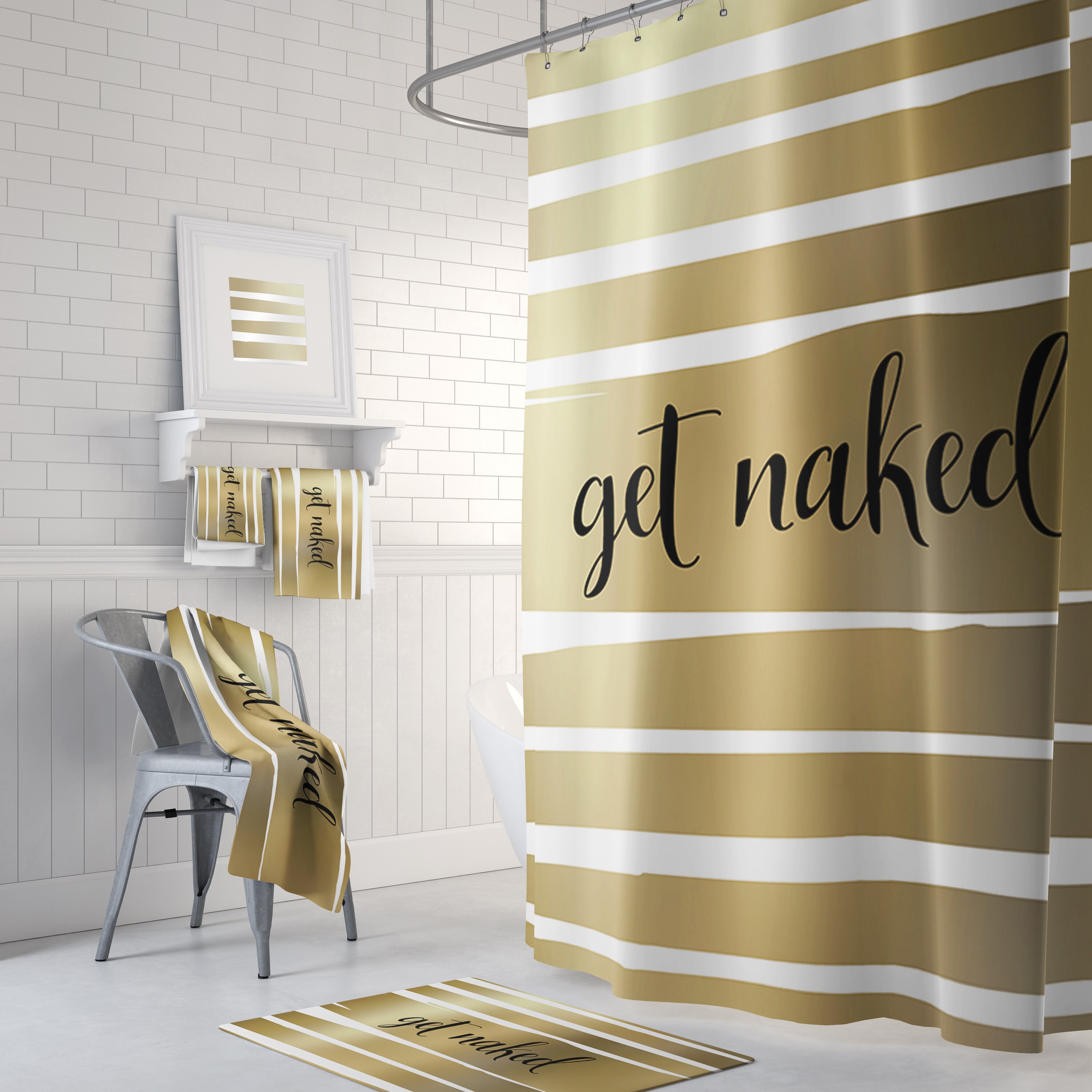 Get Naked Shower Curtain Gold and Black with matching Get Etsy