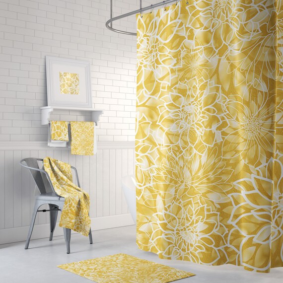 Yellow Floral Shower Curtain with optional matching Towels and Etsy