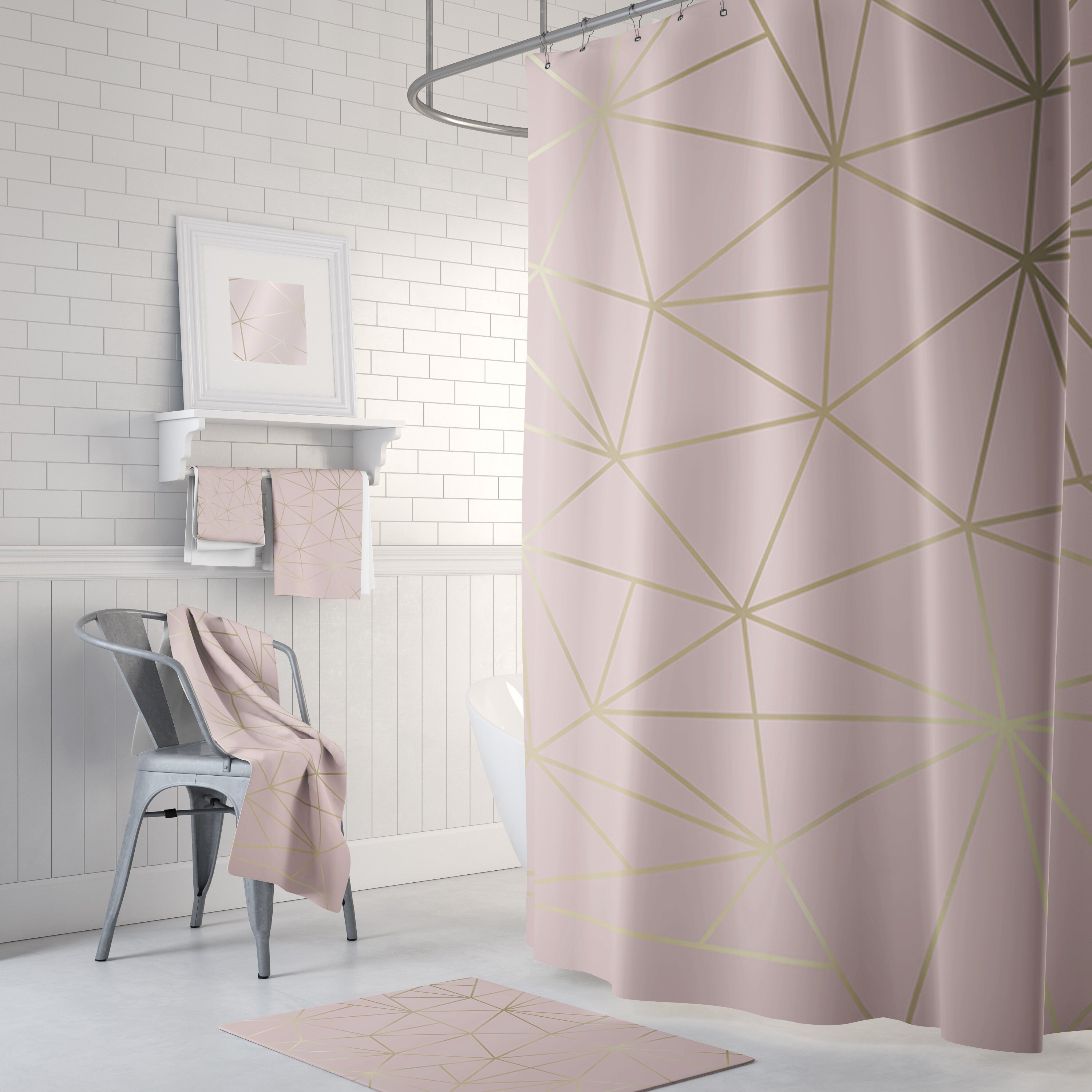 Geometric Pink And Gold Shower Curtain With Optional Etsy