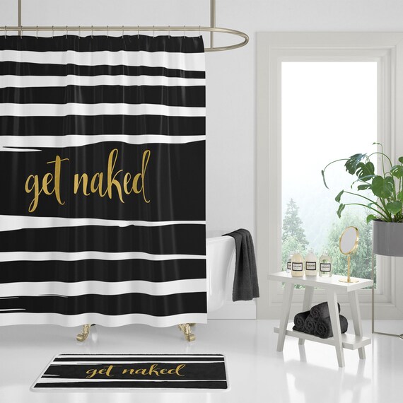 black white and gold shower curtain