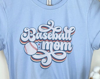 ADULT Baseball Mom Retro Style Tee - 12 Modern Color Hues, Game Day Ready, Baseball Mom, Baseball 2024, Retro Baseball