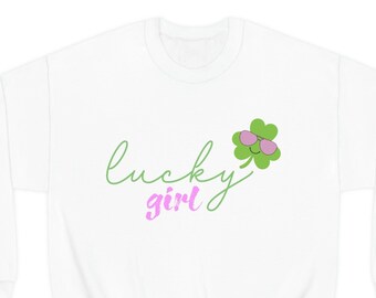 Lucky Girl Shamrock Adult Size Sweatshirt - Stay Warm in Style -  8 color options, St Patricks Day Sweatshirt, Lucky Shirt, St Patty Shirt