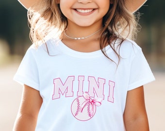 YOUTH Baseball "MINI" Matching Tee - Coquette Aesthetic Pink Bow Design, 5 Color Options, Baseball Sister, Coquette, Baseball Matching