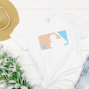 Retro-Style Baseball Tee - Checkered design, distressed style, baseball shirt, retro baseball, retro summer tee, retro shirt, baseball mom