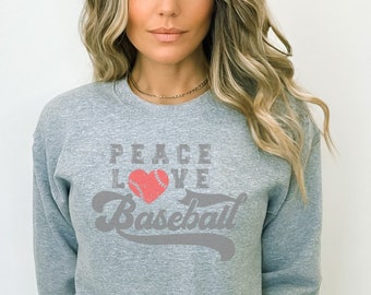 Cute Baseball Crewneck Sweater | Peace, Love, Baseball Design - soft and cozy sweater. gameday shirt, baseball mom gift, team mom gift,