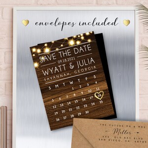 Rustic & Modern Save the Date Calendar Magnets | Envelopes Included | rustic wedding, faux wood, 2023 wedding calendar, keepsake magnets
