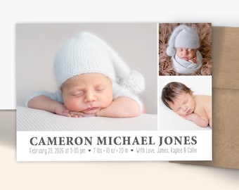 Personalized Baby Boy Birth Announcement Photo Magnets | Newborn Photo Keepsake | Envelopes Included