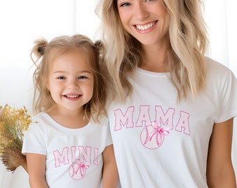 ADULT Baseball "MAMA" Tee - Coquette Aesthetic Pink Bow Design, 6 Color Options, Baseball Mom, Coquette Mom, Baseball Mama, Baseball 2024