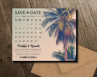 Palm Tree Save the Dates, calendar magnets, beach, summer, personalized, wedding, save the date magnets, save the dates + Envelopes