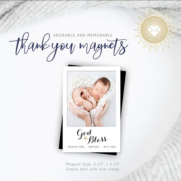 God Bless Baptism Photo Magnets & Party Favors | Envelopes Included | personalized baptism favor, christening favor, keepsake magnets