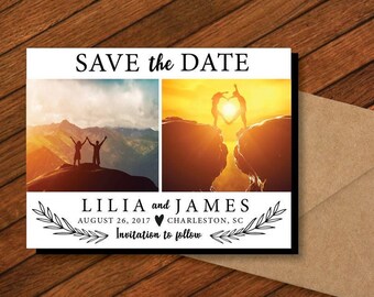 Save the Date Magnets | Envelopes Included | 2 photos, photo magnets, engagement, floral invite, wedding, personalized gift, save the date