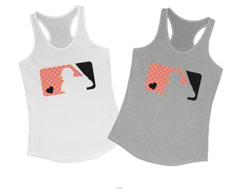 Retro-Style Baseball Logo Racerback Tanks - Custom designed with checkered pattern for a classic style, baseball shirt, retro baseball tank