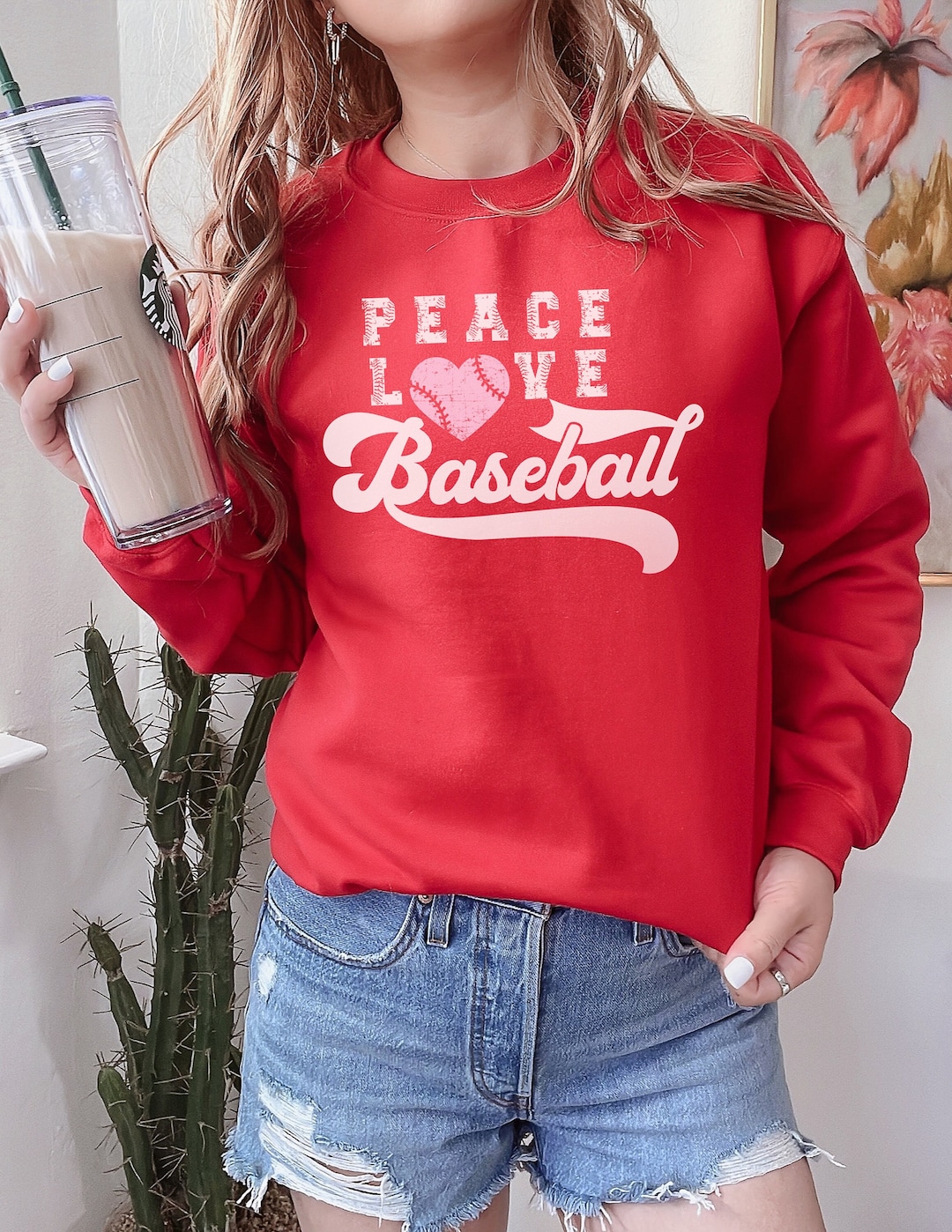 Peace, Love, Baseball Crewneck Sweater Soft and Cozy Baseball Sweater