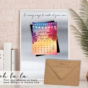 Summer Glow Save the Date Calendar MAGNETS Envelopes Included premium magnets, tropical wedding, beach magnet, palm tree, Custom wedding image 3