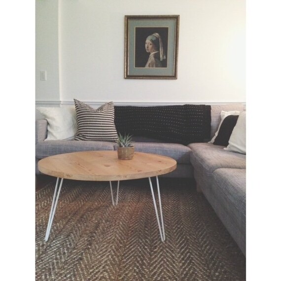 Natural Pine Coffee Table With White Hairpin Legs Etsy