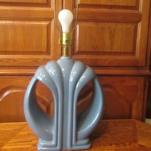 1970s Ceramic Table Lamp , Blue Decorative , Unique design , 3 way switch , mid century Lamp