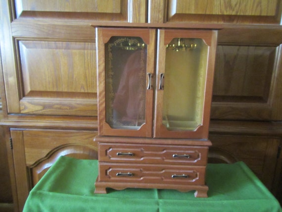 Wood Jewelry Box With 2 Doors And 2 Large Drawers Tan Etsy