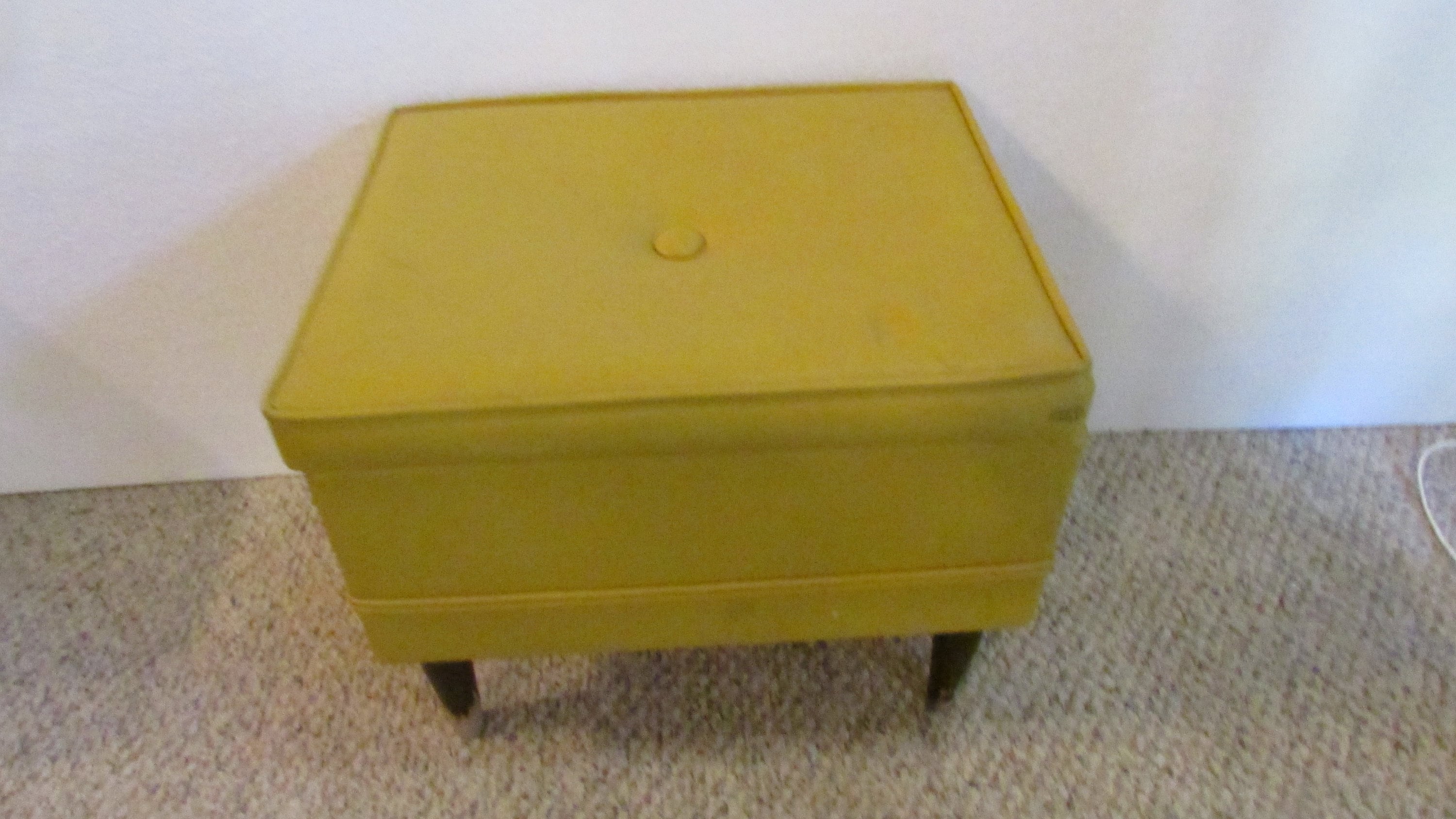 Footstool ottoman Sewing Chest 4 Wood Legs and Yellow Etsy