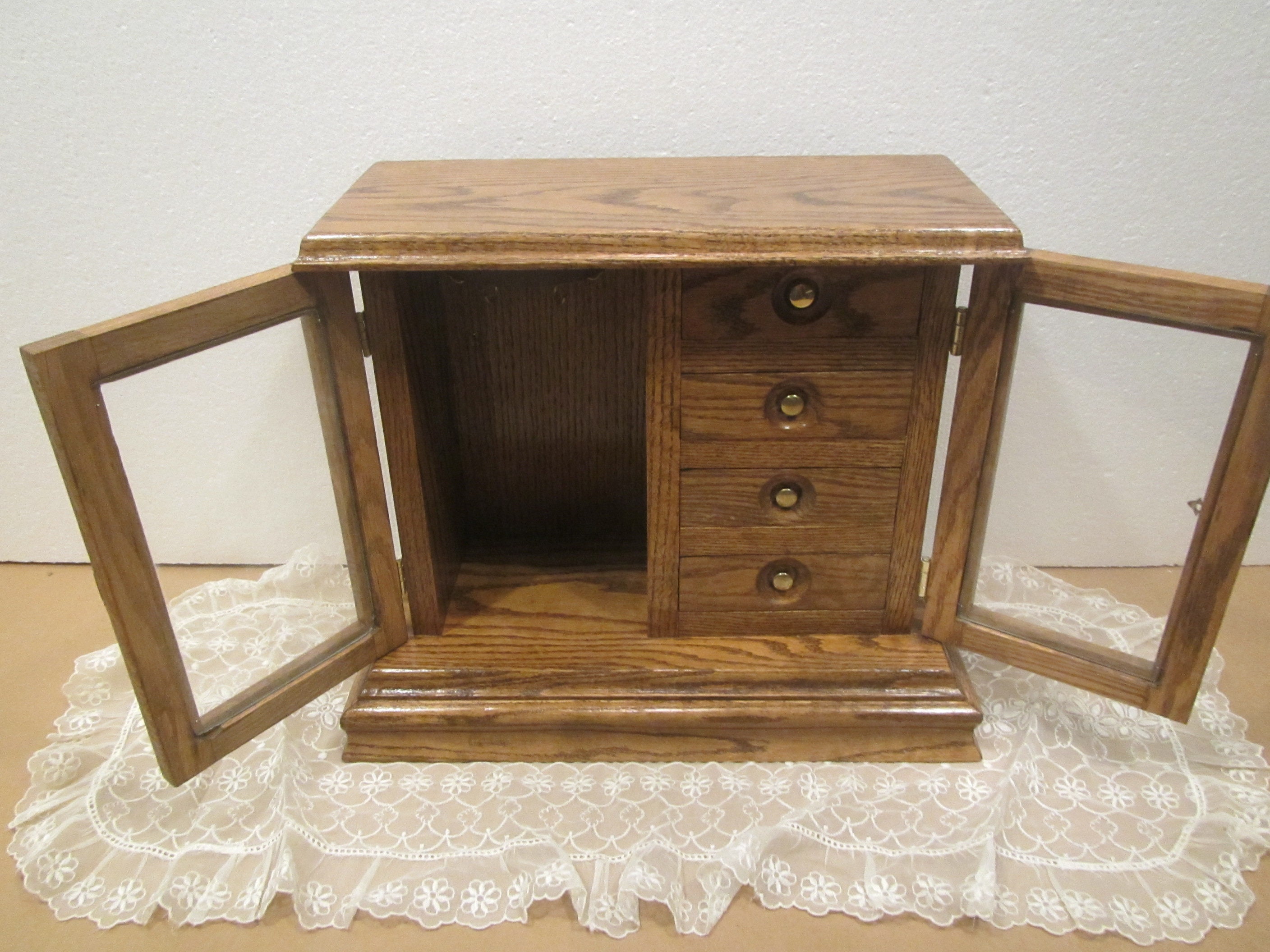 Oak Jewelry Box With 2 Glass Doors and 4 Drawers Wardrobe Etsy Ireland