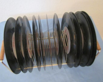 record  Rack for 45s , gold tone record rack,  brass look record holder, Record Album rack, record storage * holds 40 records, free shipping