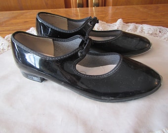 vintage Art Stone Patent Leather Tap Shoes, Girls Tap Shoes