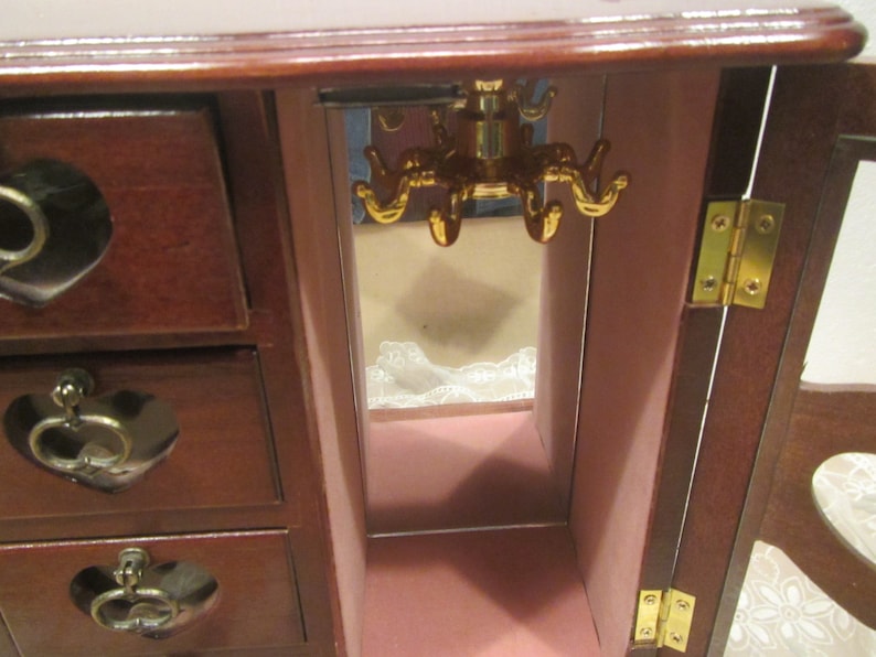 4 drawers and 1 door for Necklaces Wood Jewelry Box Brown Stain finish