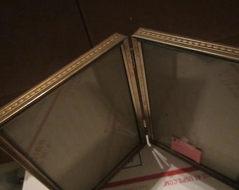Double 5" by 7" Gold Tone Picture Frame with Glass, photo frames ,Free Standing ** 3DF