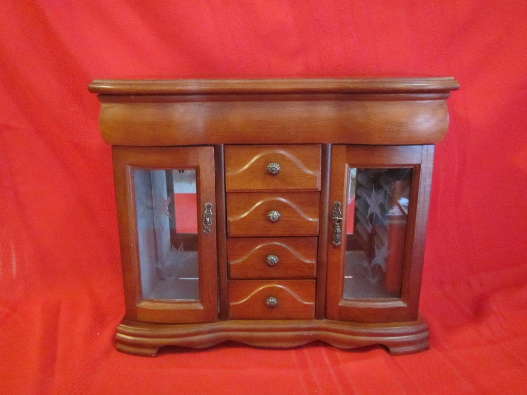 Wood Jewelry Box 4 Drawers 2 Doors for Necklaces and Rings Etsy