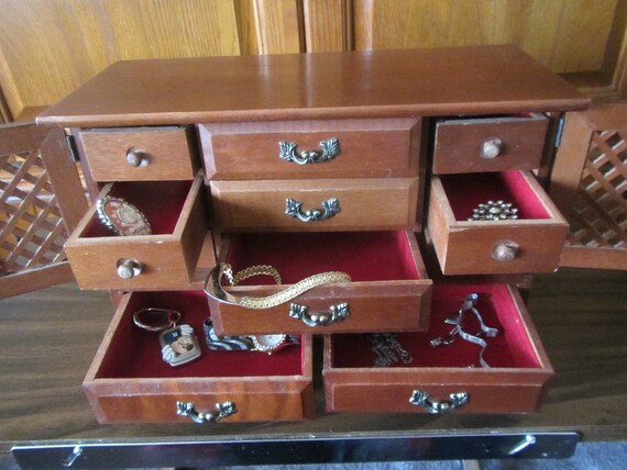 Wood Jewelry Box 5 Drawers And 6 Small Drawers Behind Doors Etsy