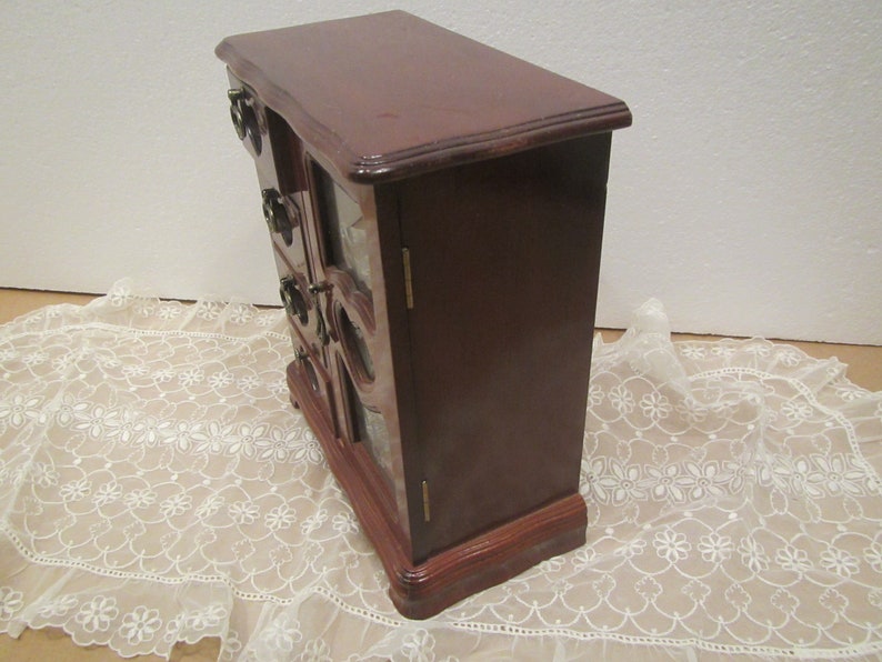 4 drawers and 1 door for Necklaces Wood Jewelry Box Brown Stain finish