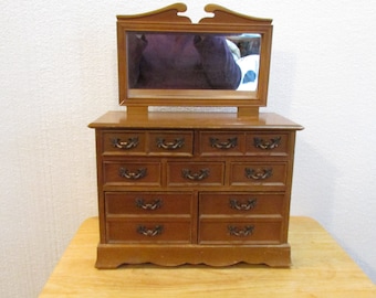 Wood Doll Dresser with mirror , Wood doll furniture, Musical 7 drawer dresser * Possible Jewelry box ??? * mJb403