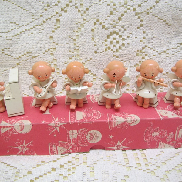 Sevi 6 stuk muzikale houten engelen #6228,