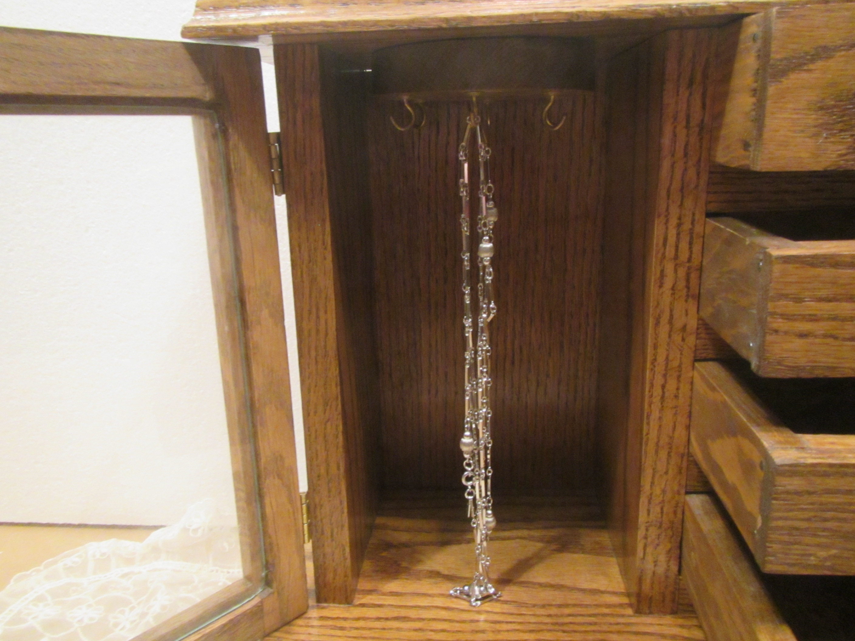 Oak Jewelry Box With 2 Glass Doors and 4 Drawers Wardrobe Etsy Ireland