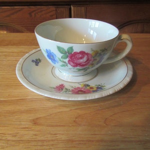 Germany Tea Cup and Saucer ,  Floral Design with gold trim , cup and Saucer made in Germany #C-56