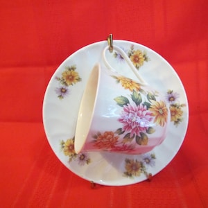 Lynns Tea Cup and Saucer , Purple and yellow Floral , cup and Saucer made in China #Cs656