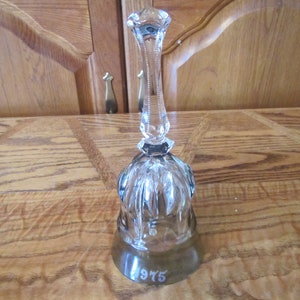 1975 Etched 24% Lead Crystal Bell, Clear Glass and green Bell ,  Crystal handle and glass clapper** Western Germany
