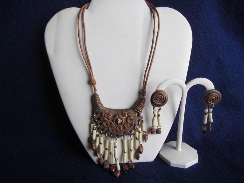 vintage NECKLACE with dangling beads and matching EARRINGS: Jewelry image 1