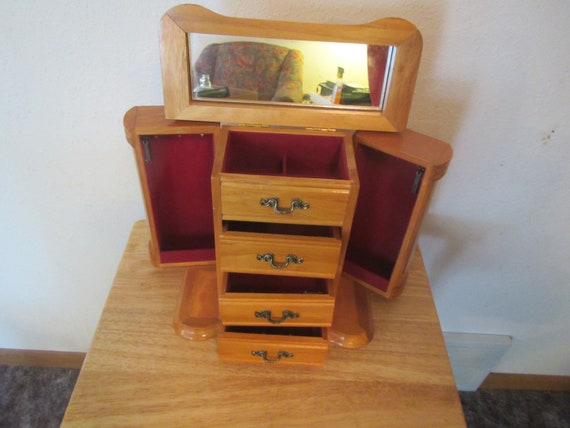 Wood Jewelry Box 3 Drawer Jewelry Box With Side Doors And Etsy