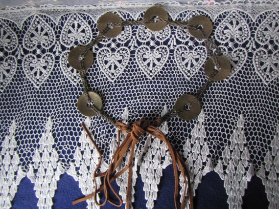 vintage  Antique Brass Chain and  Disc Belt with … - image 1