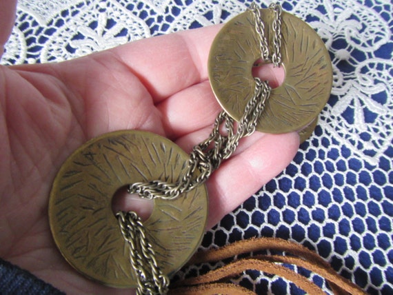 vintage  Antique Brass Chain and  Disc Belt with … - image 5