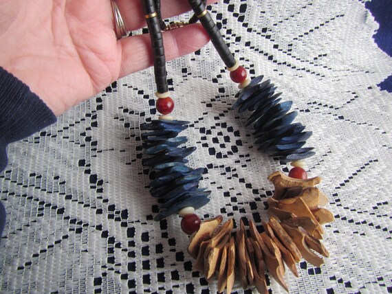 vintage NECKLACE with small black beads , blue an… - image 5